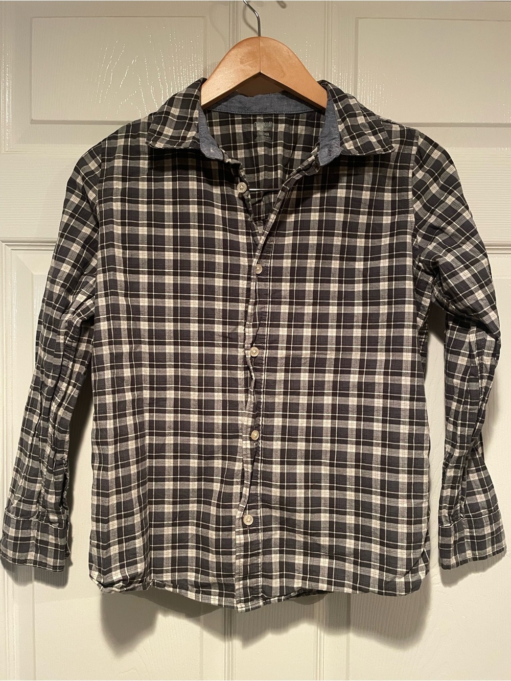 OshKosh B'gosh Black & White Plaid Cotton Button-Up Shirt